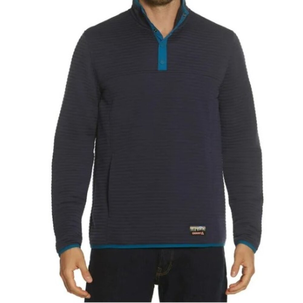 Gerry Men’s Ribbed Ottoman 1/4 Snap Pullover – Navy/Teal, Size L, NWT
